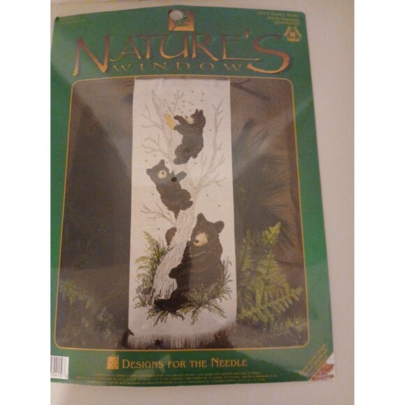 Needle point crossstitch bear family  8.5" x 22.5". Wall art - Picture 2 of 6